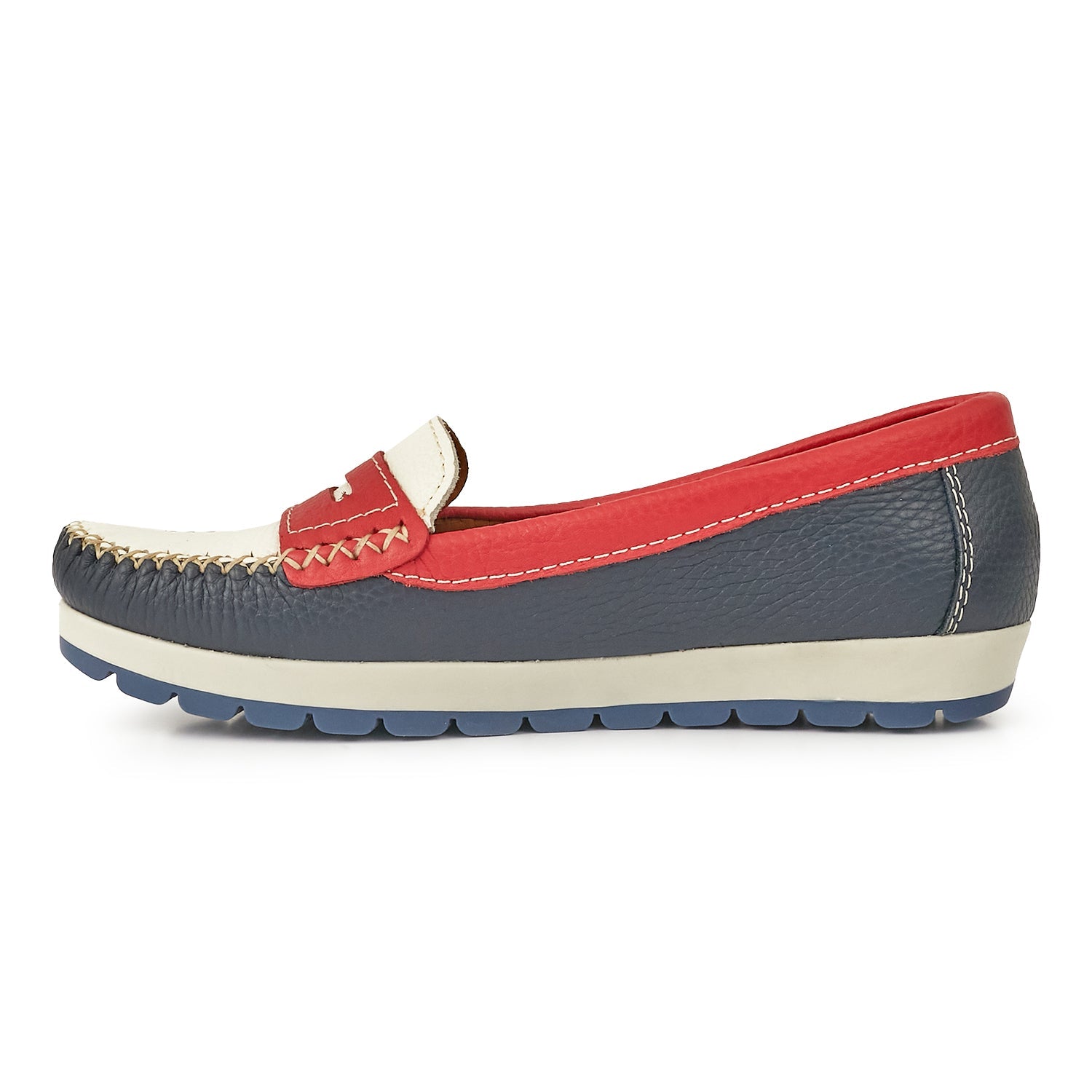 MOCASÍN PAMPA SOFT AZUL, NATURAL Y ROJO