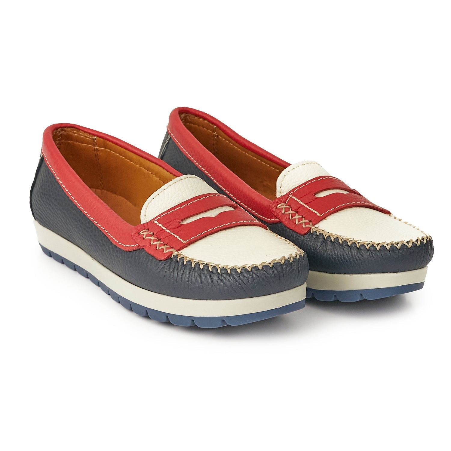 MOCASÍN PAMPA SOFT AZUL, NATURAL Y ROJO